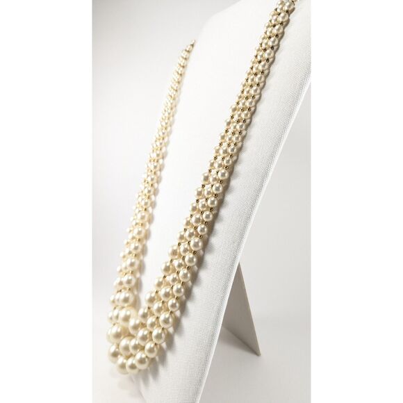 Faux Pearls Long Triple Strand Gold Tone Spacer Beads - Picture 5 of 11